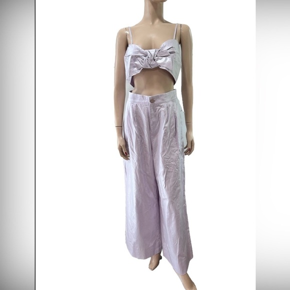 JASON WU Linen Blend Lavender Purple Wide Leg Pant Bow Crop Top Set - Picture 1 of 16